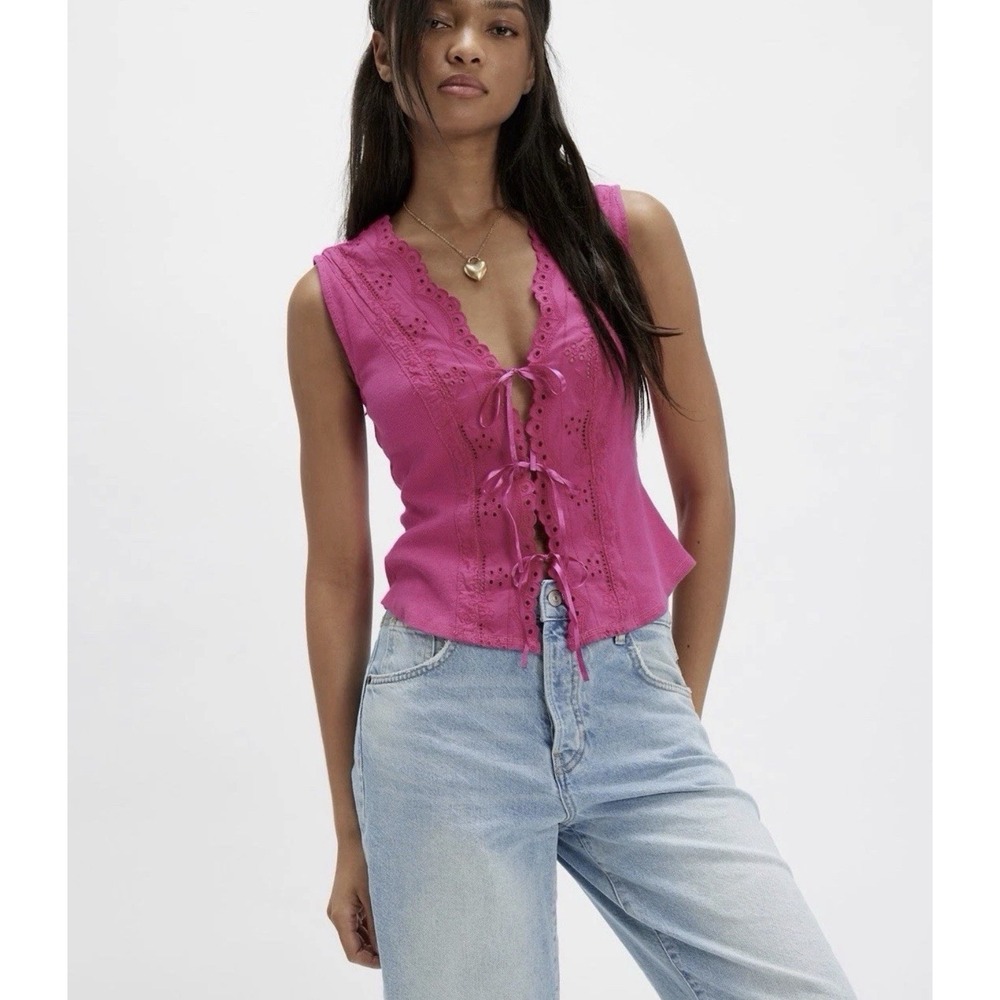 SALE NWT Free People Gesibelle Skirt Set Hot Pink Boho Festival Cottage Core - Picture 4 of 4